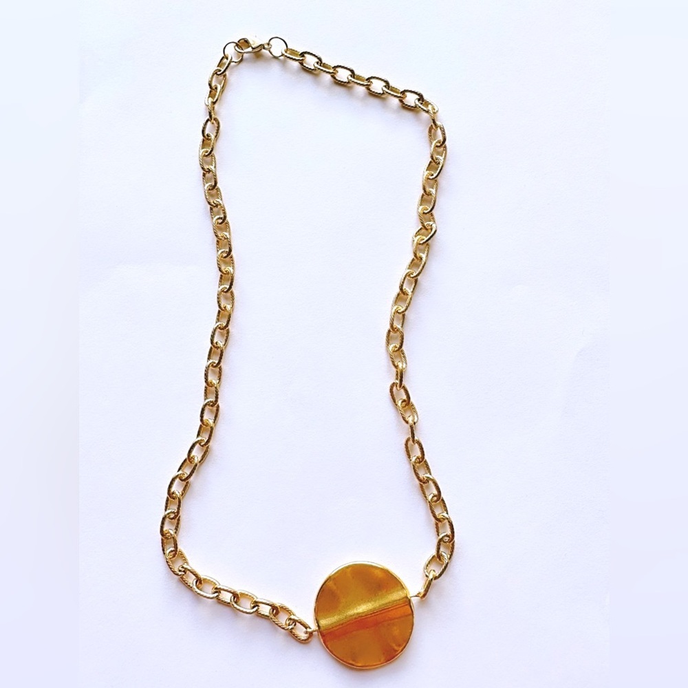 NWT Handmade Sunny Daze Chucky Gold Chain Necklace with Gold Round Penda…